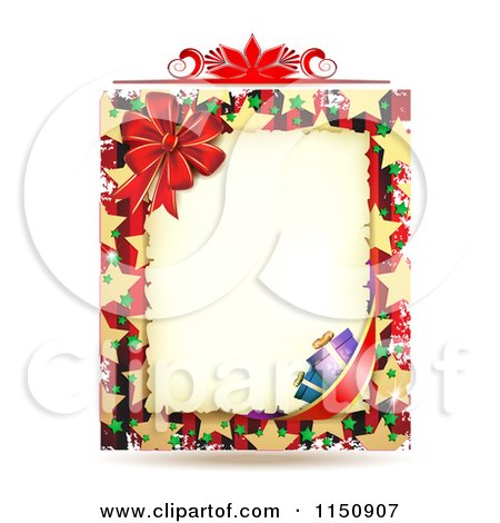 Clipart of a Christmas Border with a Poinsettia Gifts and Bow - Royalty Free Vector Clipart by merlinul