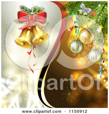 Clipart of a Christmas Background of Bells and Christmas Tree Branches - Royalty Free Vector Clipart by merlinul