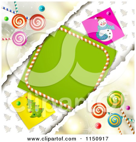 Clipart of a Christmas Candy Background Torn Paper and Copyspace - Royalty Free Vector Clipart by merlinul