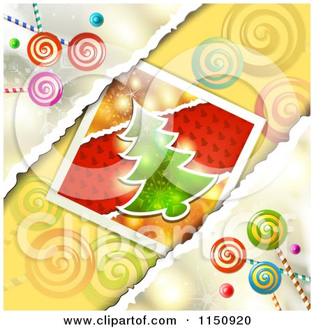 Clipart of a Christmas Candy Background with a Christmas Tree - Royalty Free Vector Clipart by merlinul