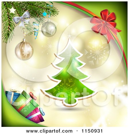 Clipart of a Christmas Background with a Tree Branches and Gifts - Royalty Free Vector Clipart by merlinul