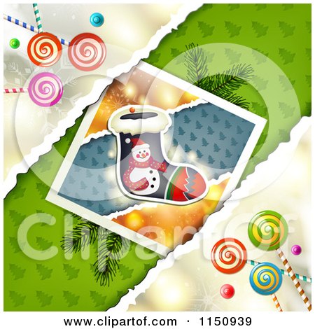 Clipart of a Christmas Candy Background with a Stocking Picture - Royalty Free Vector Clipart by merlinul