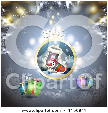 Clipart of a Stocking Christmas Bauble Background with Gifts - Royalty Free Vector Clipart by merlinul
