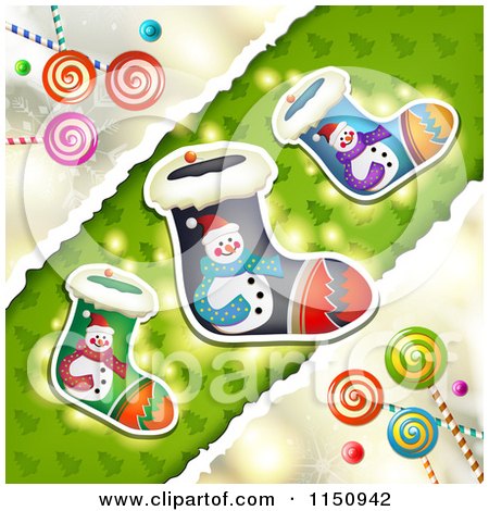 Clipart of a Christmas Candy Background with Stockings - Royalty Free Vector Clipart by merlinul