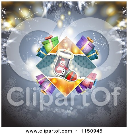 Clipart of a Christmas Background of a Stocking Diamond with Gifts - Royalty Free Vector Clipart by merlinul