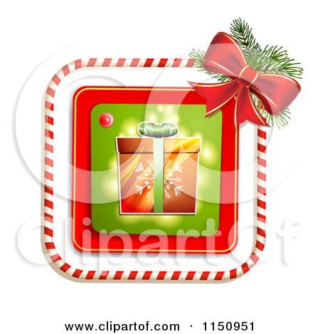 Clipart of a Candy Cane Border Around a Christmas Gift - Royalty Free Vector Clipart by merlinul