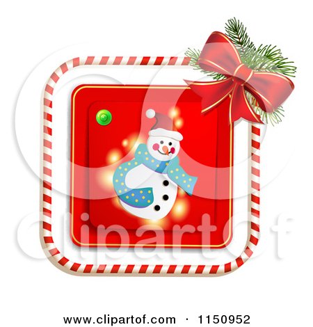 Clipart of a Candy Cane Border Around a Christmas Snowman - Royalty Free Vector Clipart by merlinul