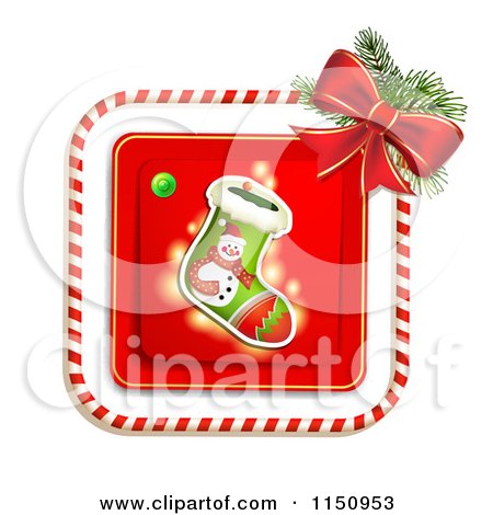 Clipart of a Candy Cane Border Around a Christmas Stocking - Royalty Free Vector Clipart by merlinul