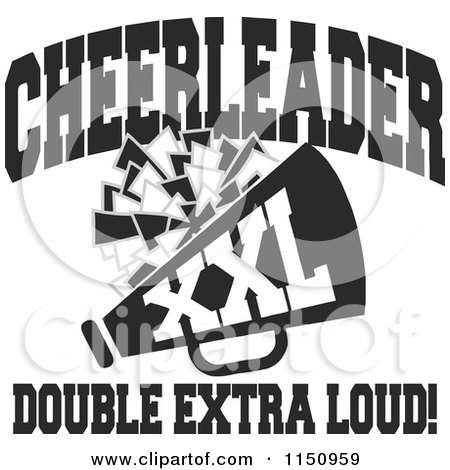 Cartoon of Black and White Cheerleader Xxl Double Extra Loud Text with a Pom Pom and Megaphone - Royalty Free Vector Clipart by Johnny Sajem
