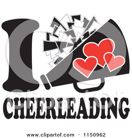 Cartoon of I Heart Cheerleading with a Pom Pom and Megaphone - Royalty Free Vector Clipart by Johnny Sajem