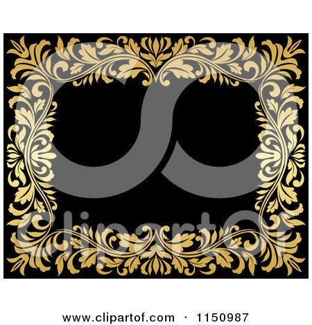 Clipart of a Golden Floral Frame on Black - Royalty Free Vector Clipart by Vector Tradition SM