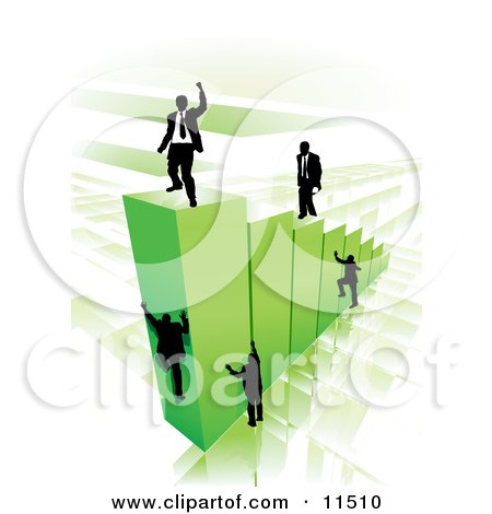 Businessmen Climbing Green Bars to Reach the Top Where a Proud Business Man Stands Clipart Illustration by AtStockIllustration