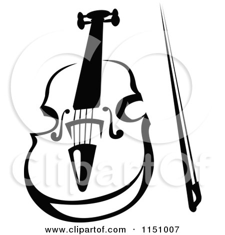 Clipart of a Black and White Viola or Fiddle Violin 4 - Royalty Free Vector Clipart by Vector Tradition SM