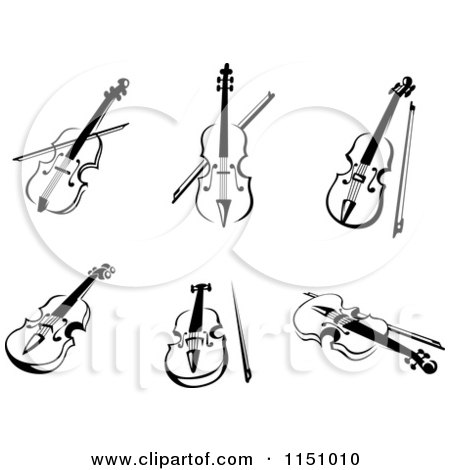 Clipart of Black and White Violas or Fiddle Violins - Royalty Free Vector Clipart by Vector Tradition SM