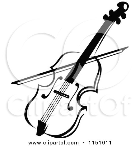 Clipart of a Black and White Viola or Fiddle Violin - Royalty Free Vector Clipart by Vector Tradition SM