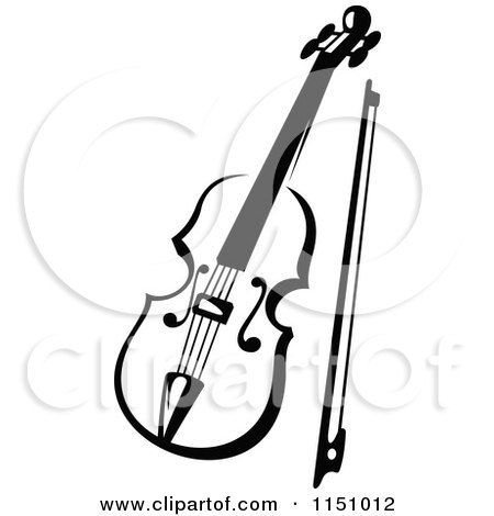 Clipart of a Black and White Viola or Fiddle Violin 3 - Royalty Free Vector Clipart by Vector Tradition SM