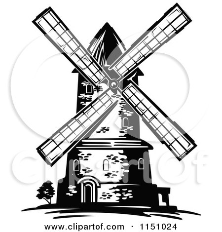 Clipart of a Black and White Windmill 2 - Royalty Free Vector Clipart by Vector Tradition SM