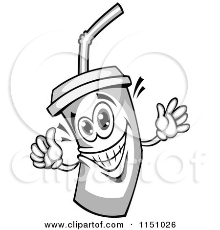 Clipart of a Happy Grayscale Fountain Drink Cup Mascot - Royalty Free Vector Clipart by Vector Tradition SM