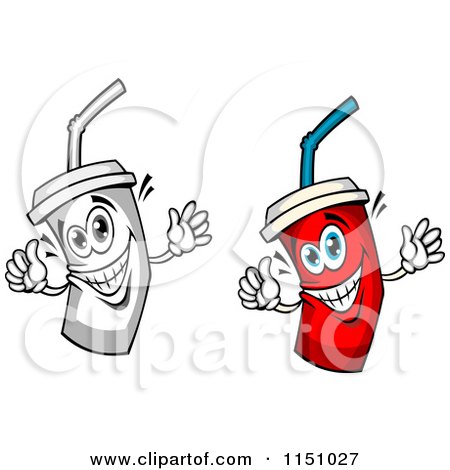 Clipart of Happy Red and Grayscale Fountain Drink Cup Mascot - Royalty Free Vector Clipart by Vector Tradition SM