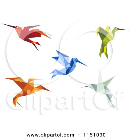 Clipart of Origami Hummingbirds - Royalty Free Vector Clipart by Vector Tradition SM