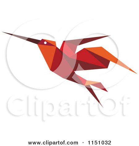 Clipart of a Red Origami Hummingbird - Royalty Free Vector Clipart by Vector Tradition SM