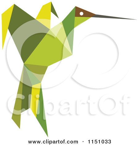 Clipart of a Green Origami Hummingbird - Royalty Free Vector Clipart by Vector Tradition SM
