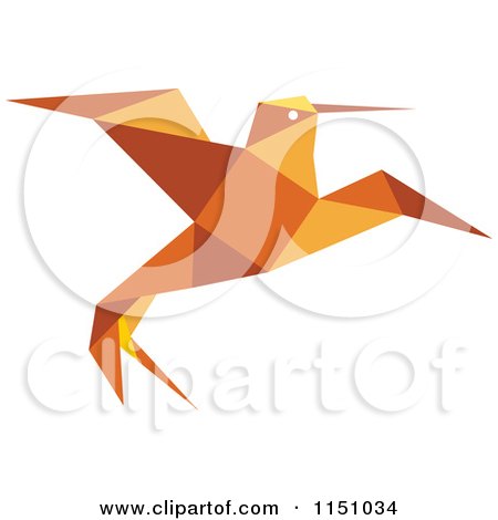 Clipart of an Orange Origami Hummingbird - Royalty Free Vector Clipart by Vector Tradition SM