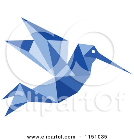 Clipart of a Blue Origami Hummingbird - Royalty Free Vector Clipart by Vector Tradition SM