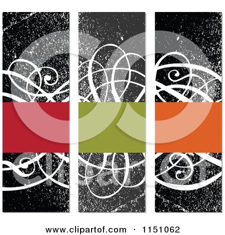 Clipart of Colorful Frames over Vertical Grungy Black and White Swirl Banners - Royalty Free Vector Clipart by BestVector