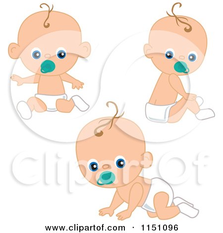 Cartoon of a Cute Baby Boy with a Pacifier in Three Poses - Royalty Free Vector Clipart by peachidesigns