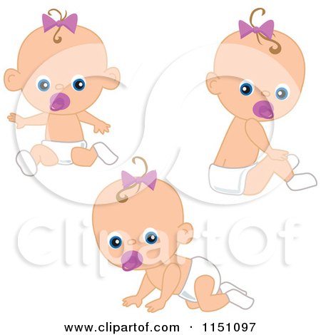 Cartoon of a Cute Sitting Baby Girl with a Pacifier - Royalty Free Vector Clipart by peachidesigns