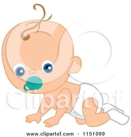 Cartoon of a Cute Crawling Baby Boy with a Pacifier - Royalty Free Vector Clipart by peachidesigns