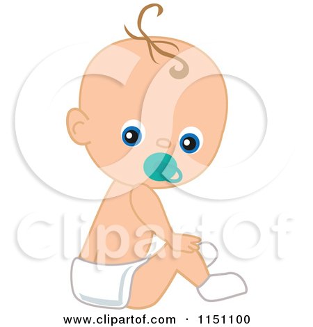 Cartoon of a Cute Sitting Baby Boy with a Pacifier - Royalty Free Vector Clipart by peachidesigns