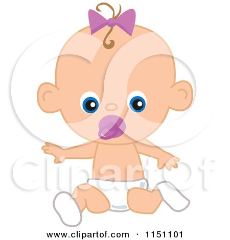 Cartoon of a Cute Sitting Baby Girl with a Pacifier - Royalty Free Vector Clipart by peachidesigns
