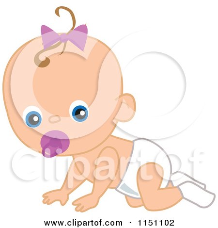 Cartoon of a Cute Crawling Baby Girl with a Pacifier - Royalty Free Vector Clipart by peachidesigns