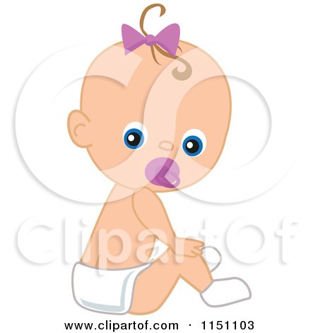Cartoon of a Cute Baby Girl with a Pacifier - Royalty Free Vector Clipart by peachidesigns