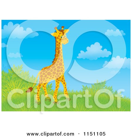 Cartoon of a Cute Giraffe on a Grassy Hill - Royalty Free Clipart by Alex Bannykh