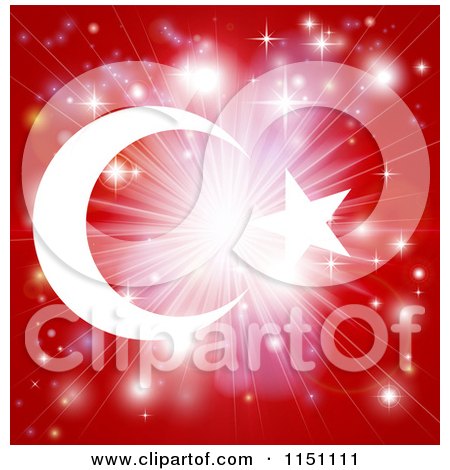 Clipart of a Bright Burst of Light over a Turkish Flag - Royalty Free Vector Clipart by AtStockIllustration