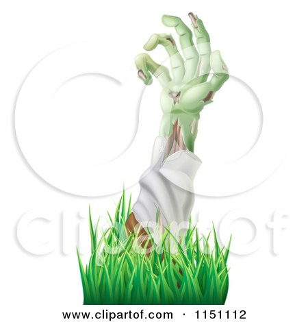 Clipart of a Decaying Green Zombie Arm Reaching out Through Grass - Royalty Free Vector Clipart by AtStockIllustration