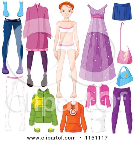 Cartoon of a Teen Girl with Different Outfits and Accessories - Royalty Free Vector Clipart by Pushkin