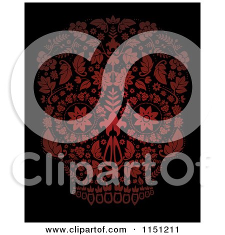 Clipart of a Red Ornate Floral Day of the Dead Skull - Royalty Free Vector Clipart by lineartestpilot