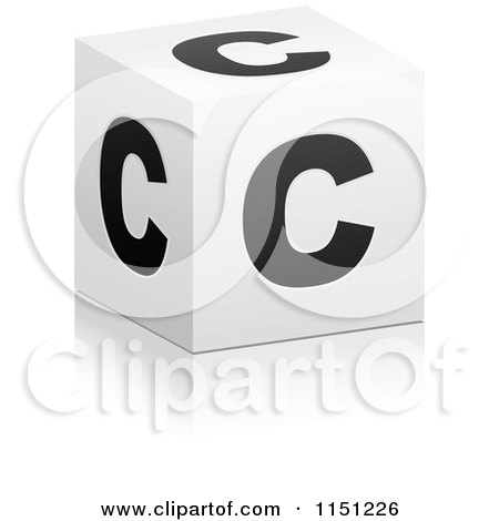 Clipart of a 3d Black and White Letter C Cube Box - Royalty Free Vector Clipart by Andrei Marincas