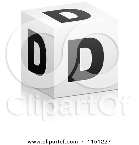 Clipart of a 3d Black and White Letter D Cube Box - Royalty Free Vector Clipart by Andrei Marincas