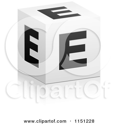 Clipart of a 3d Black and White Letter E Cube Box - Royalty Free Vector Clipart by Andrei Marincas