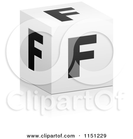 Clipart of a 3d Black and White Letter F Cube Box - Royalty Free Vector Clipart by Andrei Marincas