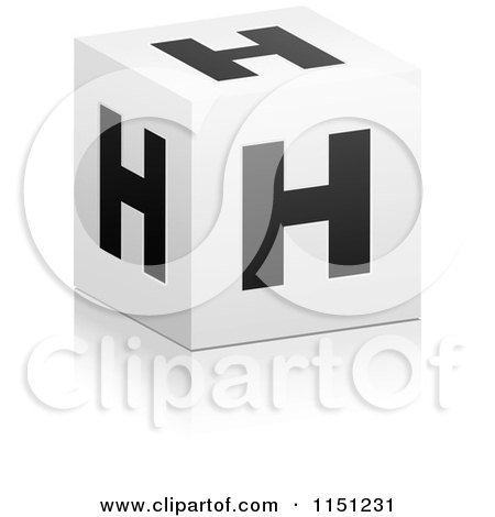 Clipart of a 3d Black and White Letter H Cube Box - Royalty Free Vector Clipart by Andrei Marincas