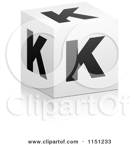 Clipart of a 3d Black and White Letter K Cube Box - Royalty Free Vector Clipart by Andrei Marincas