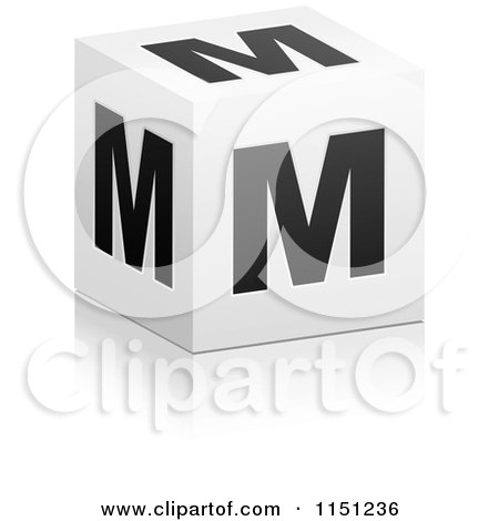 Clipart of a 3d Black and White Letter M Cube Box - Royalty Free Vector Clipart by Andrei Marincas