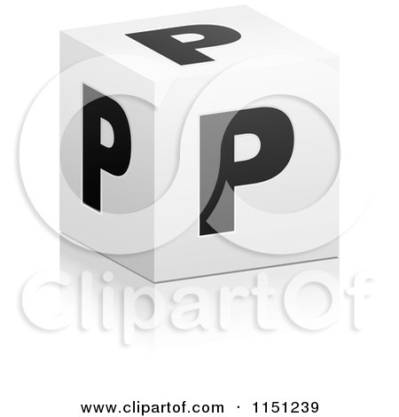 Clipart of a 3d Black and White Letter P Cube Box - Royalty Free Vector Clipart by Andrei Marincas