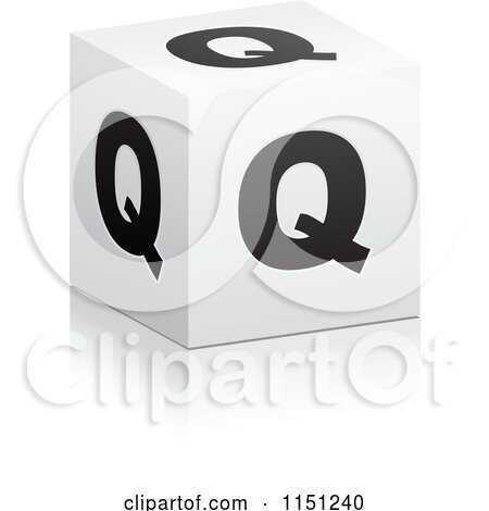 Clipart of a 3d Black and White Letter Q Cube Box - Royalty Free Vector Clipart by Andrei Marincas